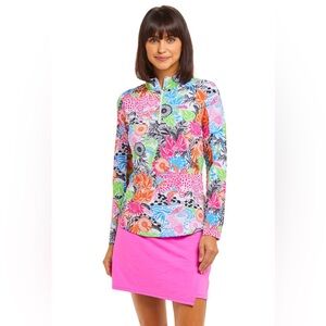 Ibkul Icifil Long Sleeve Sun Shirt: Zip Mock - Bamboo Gardens Koi Fish - Large